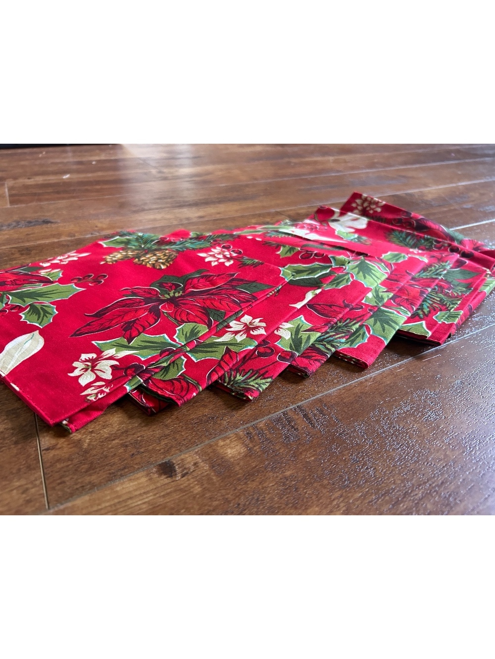 Set of 7 Reversible Christmas Holiday Cloth Napkins